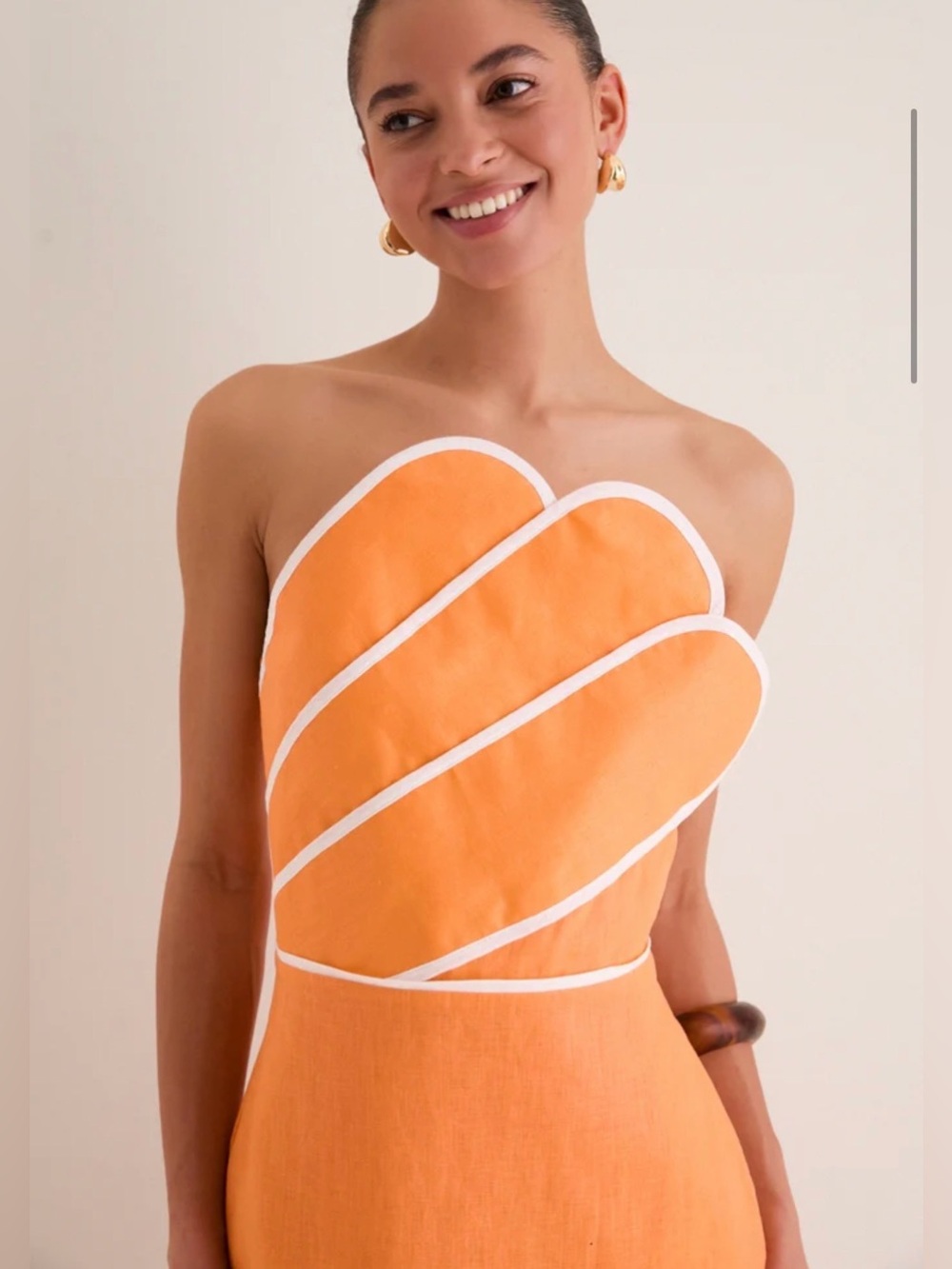 English Factory Orange Strapless Scallop-Accent Midi Dress - Picture 2 of 3